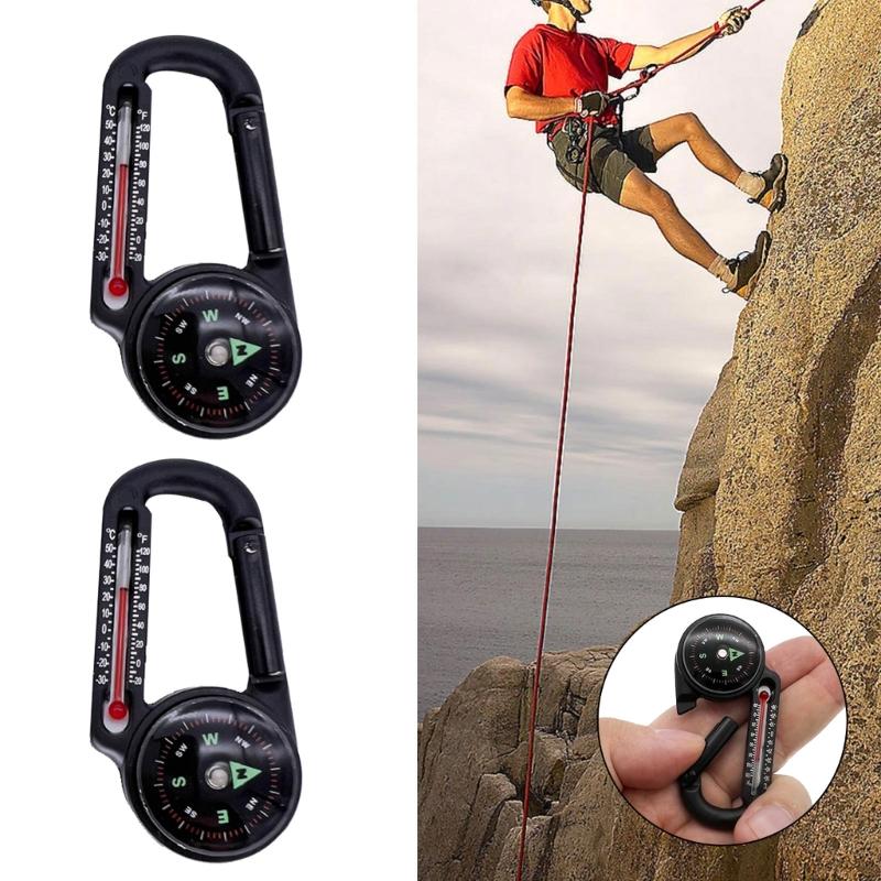 Pocket Survival Device Mini Keychain Multifunction Camping Compasses Thermometer