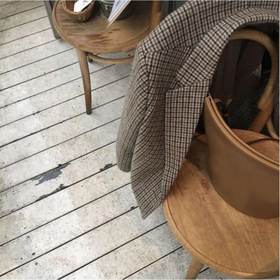 Korean Style Retro Plaid Wool Blazer - Houndstooth Long Sleeve, Thickened, Fall/Winter Collection.