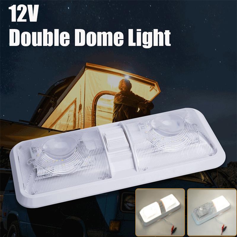 12V 8W RV LED Ceiling Double Dome Light Natural White 4500K with Switch vehicle Interior Reading Lights for Car Camper Boat