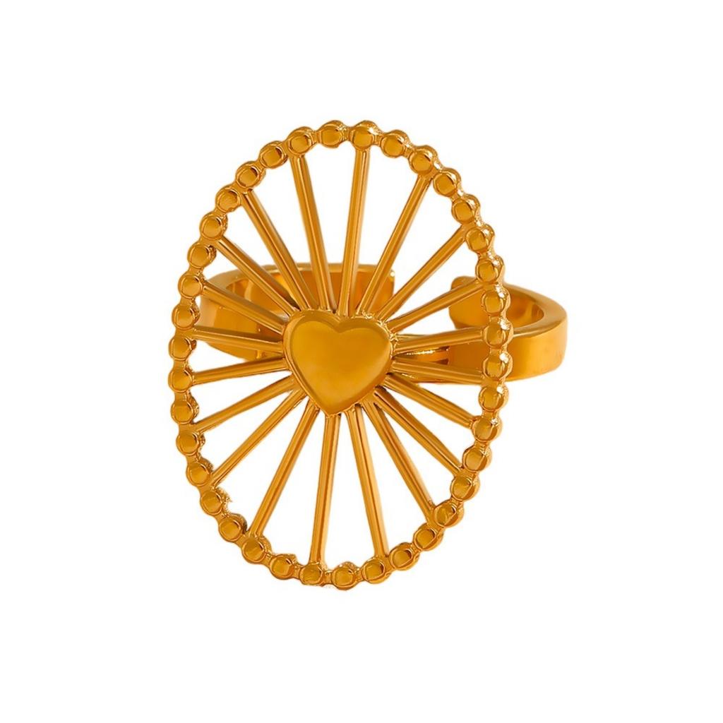 Stylish Valentine's Day 18K Gold Plated 304 Stainless Steel Open Adjustable Heart Rings For Women Gift 16.9mm(US Size 6.5)