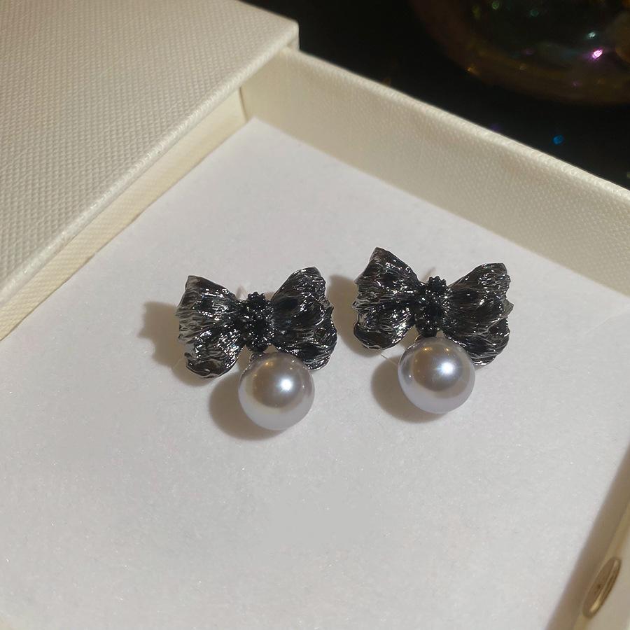 серьги-пусеты с жемчугом и плиссированным бантом серьги ретро серьги