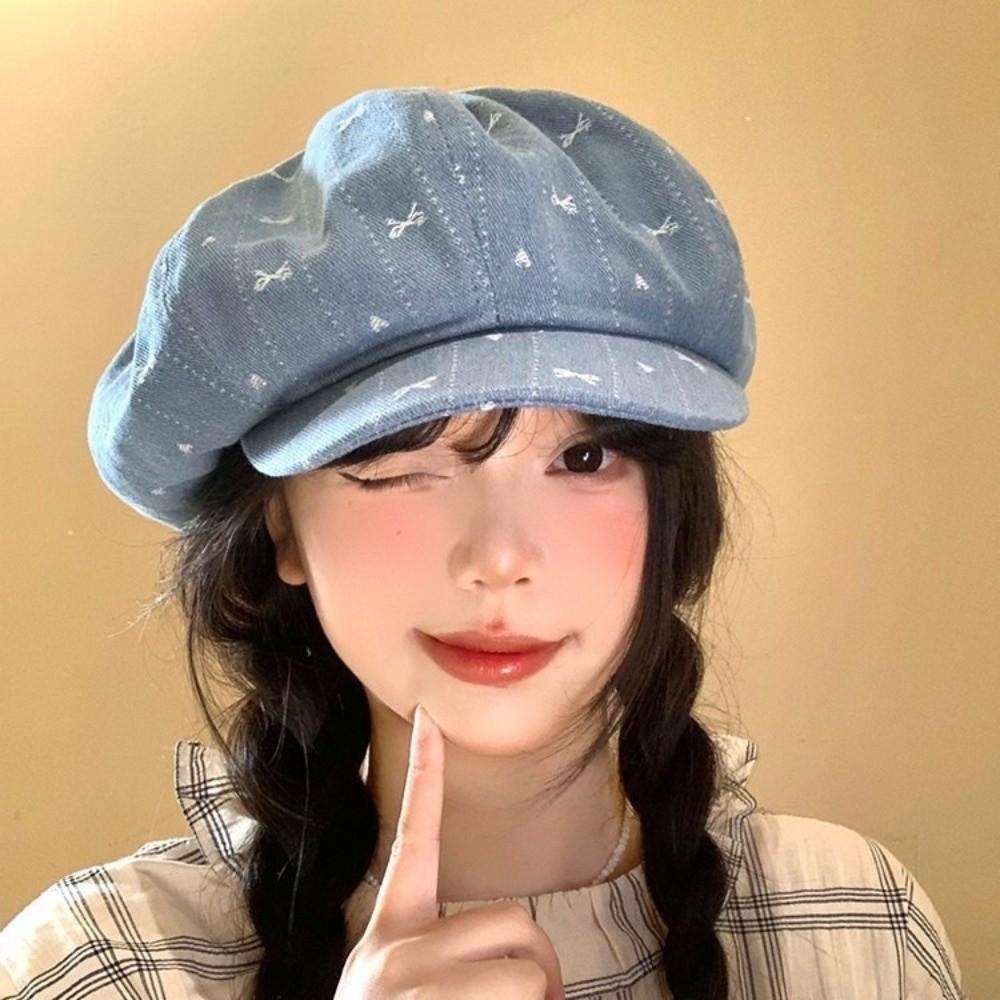 Cloud Retro Bow Beret Japanese Newsboy Cap Trendy Octagonal Cap  Streetwear