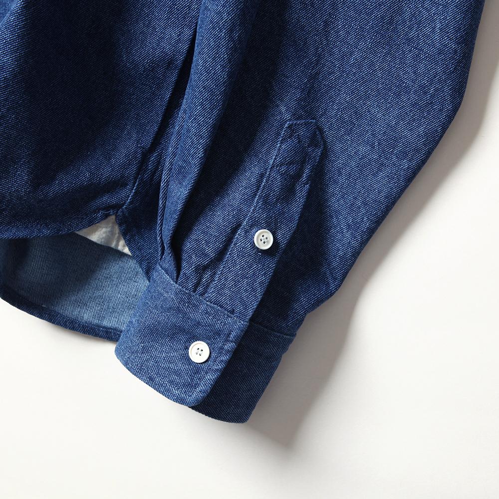 Lelales Hooded Denim Shirt Jacket - Dark Blue