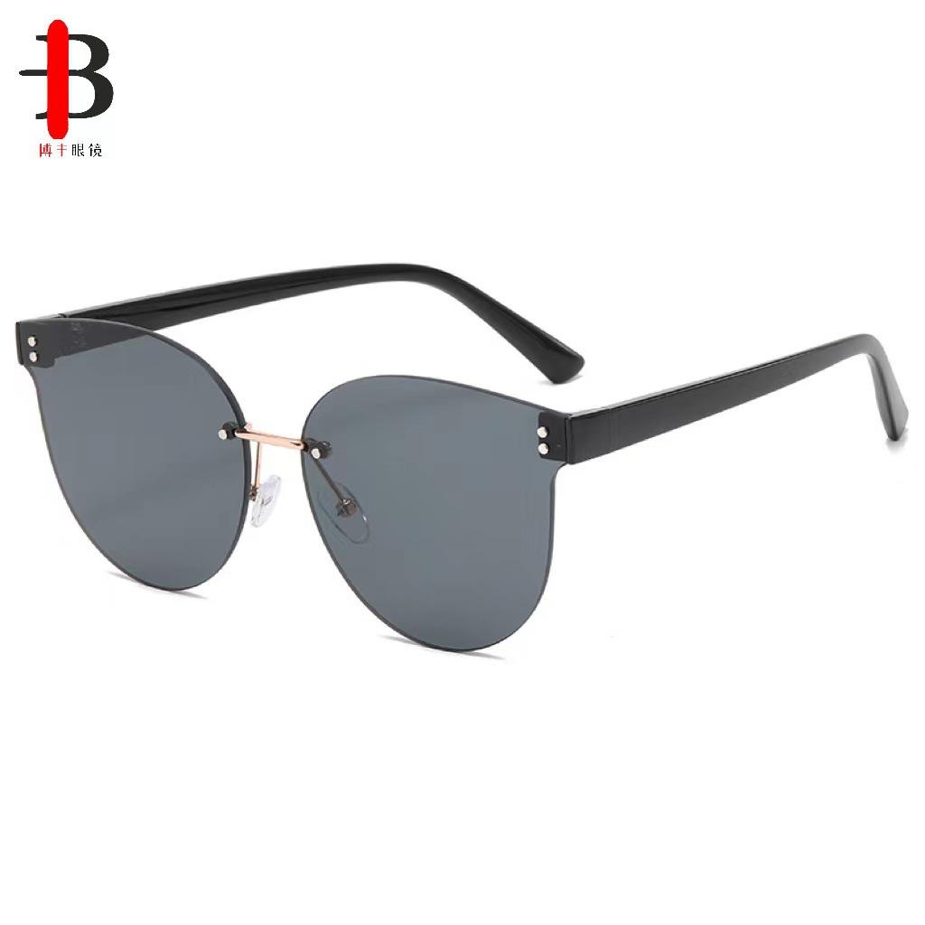 Fashion Frameless Oval Sunglasses Trimmed Rivets Textured Sunglasses Unisex Support