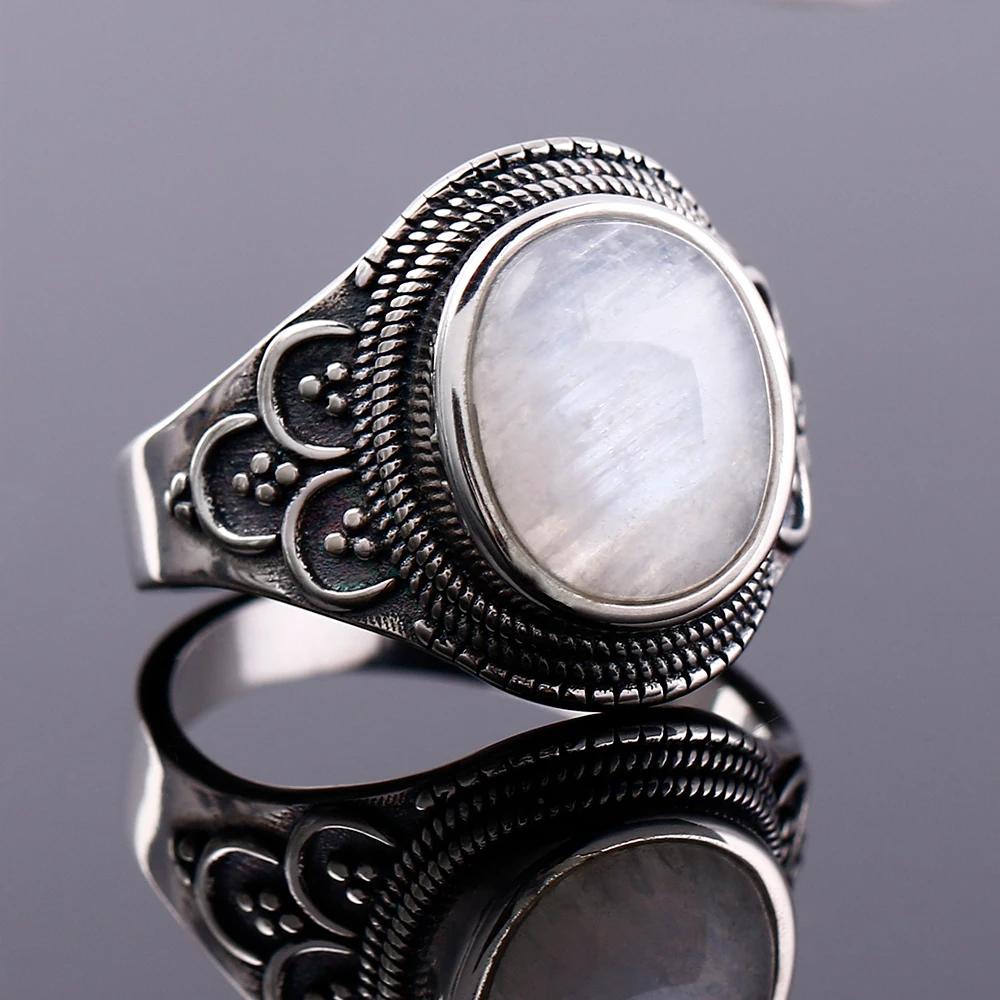 Okrągłe Owalne Duże Naturalne Kamienie Księżycowe Pierścionki Damskie Srebro S925 Pierścionki Prezenty Vintage Delikatna Biżuteria