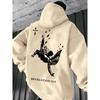 Avrupa Erkek Melek Baskılı Kapüşonlu Polar Sweatshirt - Sonbahar/Kış Günlük Bol Kesim