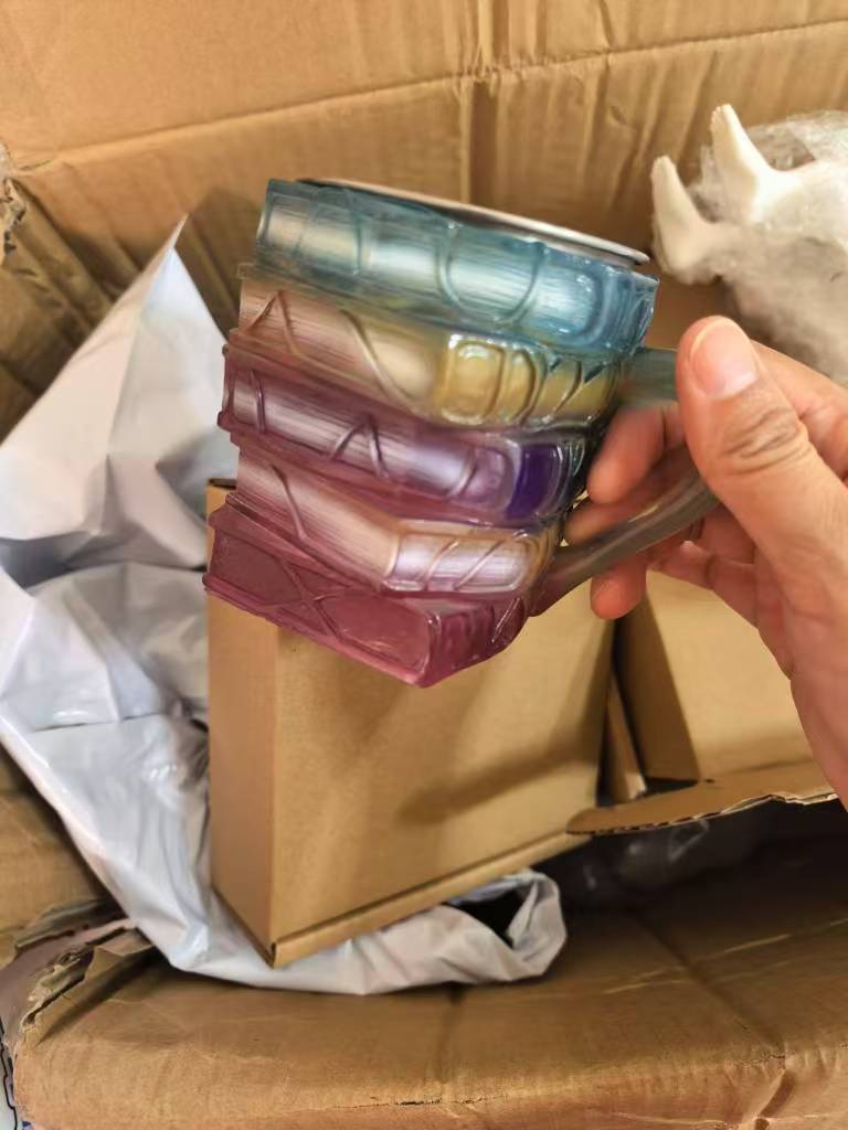 Painted Book Mug 300ml 3D Painted Guitar Coffee Cup Book Coffee Mug Unique Colorful Resin Books Stack Coffee Cup Collection Gift 300ml