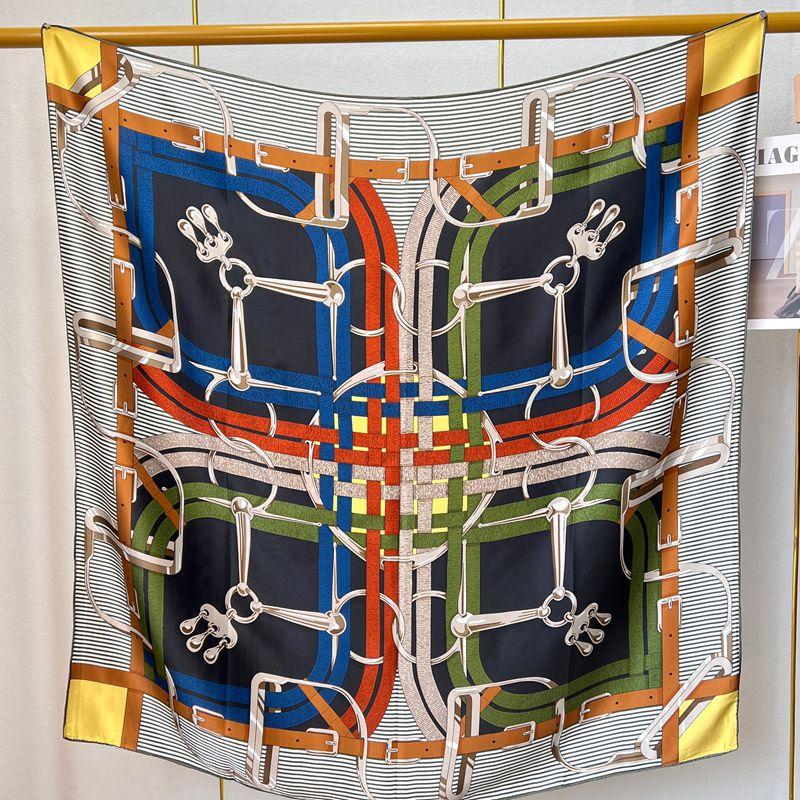 New chain silk scarf geometric square scarf premium temperament shawl headscarf mulberry silk printed silk scarf shawl