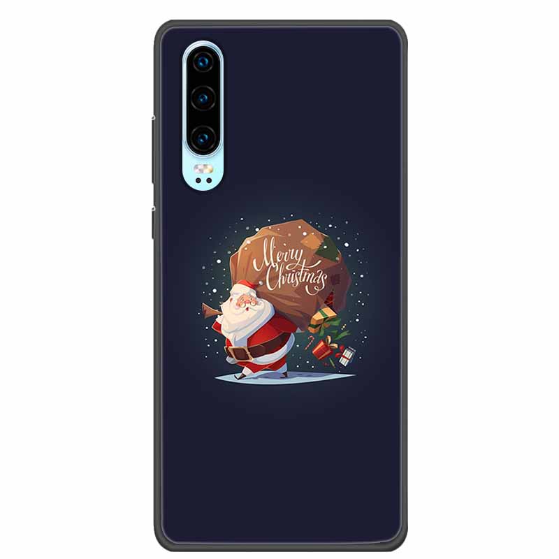 Christmas Phone Cases For Huawei P30 Pro P30 lite Case Black Silicone TPU Soft Cover For Huawei P30 Pro Santa Claus Bumper Funda