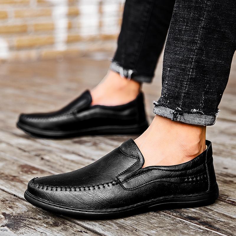 Fashion Genuine Leather Men Shoes Luxury Brand 2025 Casual Slip on Formal Loafers Men Moccasins Italian Black Male Driving Shoes Brown