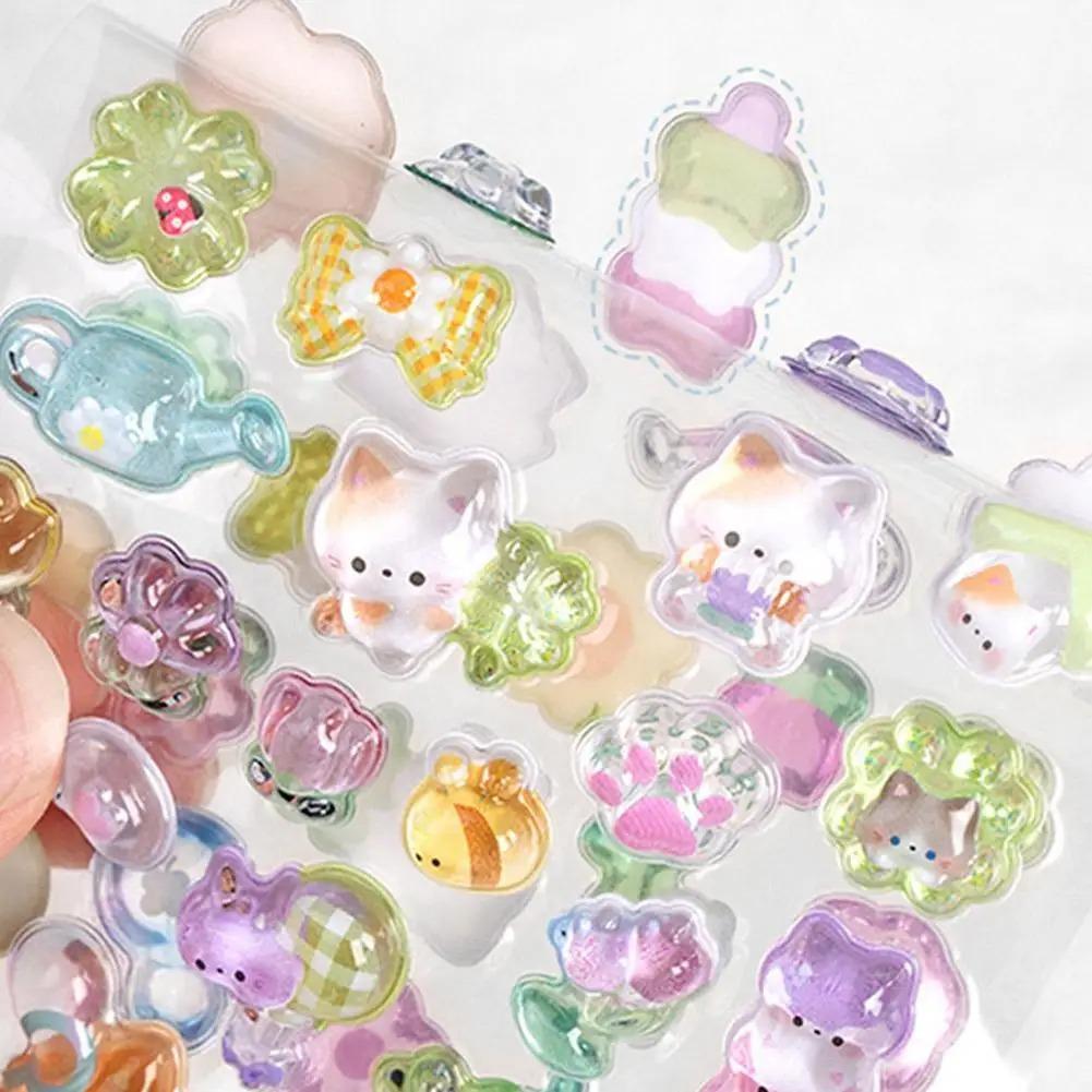 3D Relief Jelly Stickers Cartoon Animal Sticker Candy Ghost Rabbit Aesthetic Stickers Diy Phone Case Diary Stationery Sticker