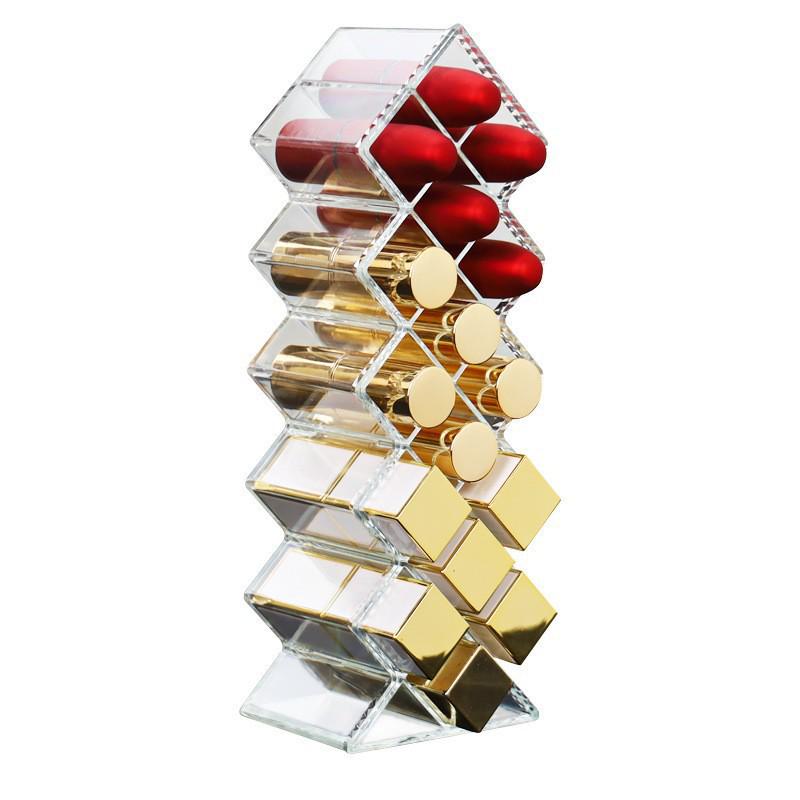 28-Slot Vertical Lipstick & Gloss Display Stand - Transparent Fish-Shaped Holder