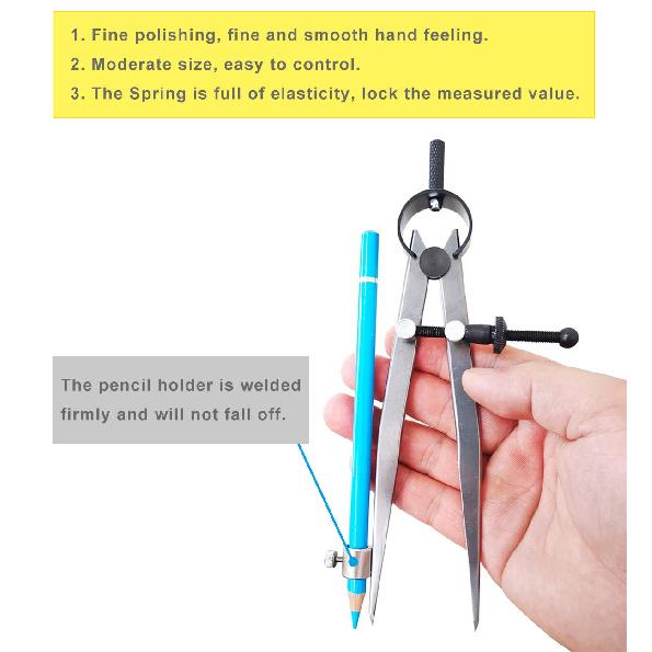 ZLKSKER 6 inch Professional Leather Work Divider, Woodworking Compass with Pencil Holder, Spring Divider Wing Compass