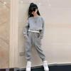 Girls Spring and Summer Big Size Casual Sports Suit Running Suit Long-sleeved Top + Pants Two-piece Set