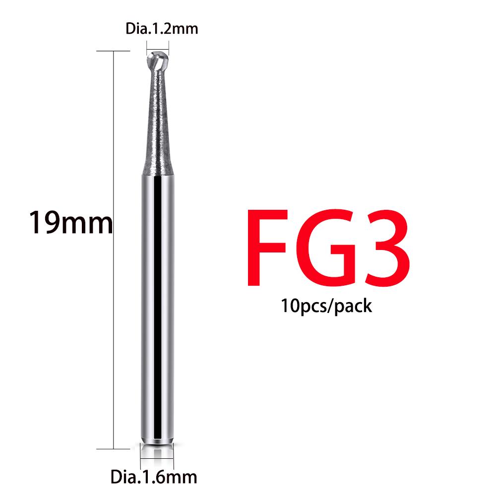 10Pcs/Box Dental Tungsten Carbide Bur Drill Fg 1/2/3/4/5 Round 1.6Mm For High Speed Handpiece Dentistry Burs