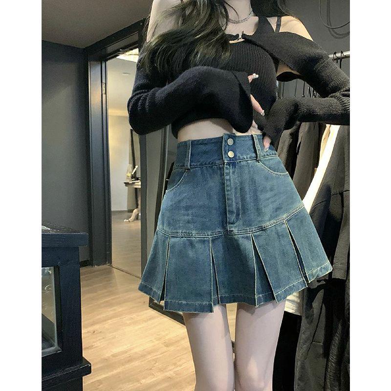 

Джинсовая юбка А-силуэта с высокой посадкой для женщин - Летняя облегающая модель с вариантами больших размеров Small синий