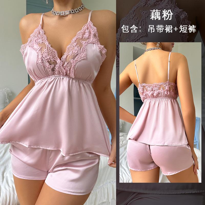 

Сексуальные кружевные соблазнительные атласные шорты с подтяжками костюм пижама L