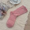 Thin Lace Socks - Children's Mid-length Socks with Wooden Ear Cuffs, Versatile with Bold Patterns, Long and Piled-up High Socks