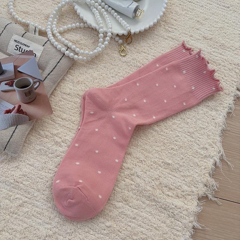 Thin Lace Socks - Children's Mid-length Socks with Wooden Ear Cuffs, Versatile with Bold Patterns, Long and Piled-up High Socks