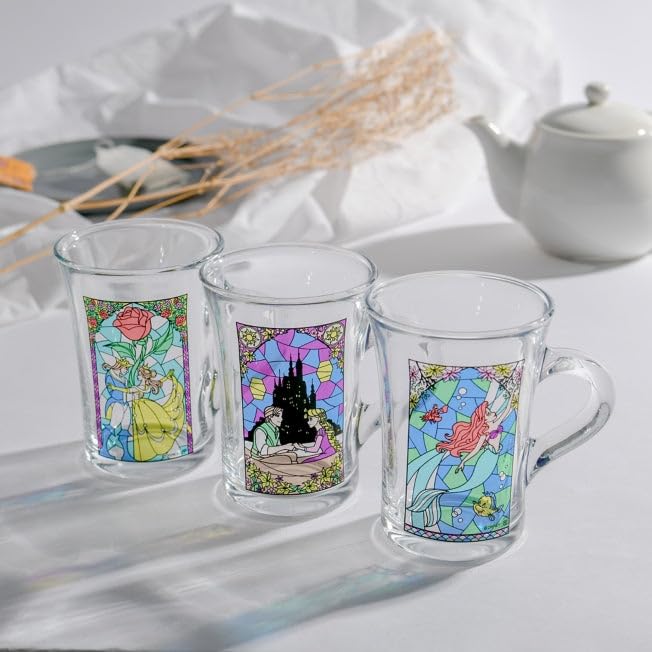 Yaxel Stained Glass Style Cute Mug Microwave Safe Tempered Glass Dishwasher Safe Cup Glass 230ml Made in France Disney Beauty and the Beast 82598