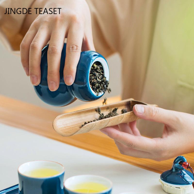 Portable Color celadon gourd tea caddy sealed storage tank travel Tea Boxes Ceramic tea tin containers coffee canister Candy jar