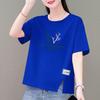 Korean Style Plus Size Loose Cotton Short-Sleeve Women's T-Shirt with Round Neck and Printed Design