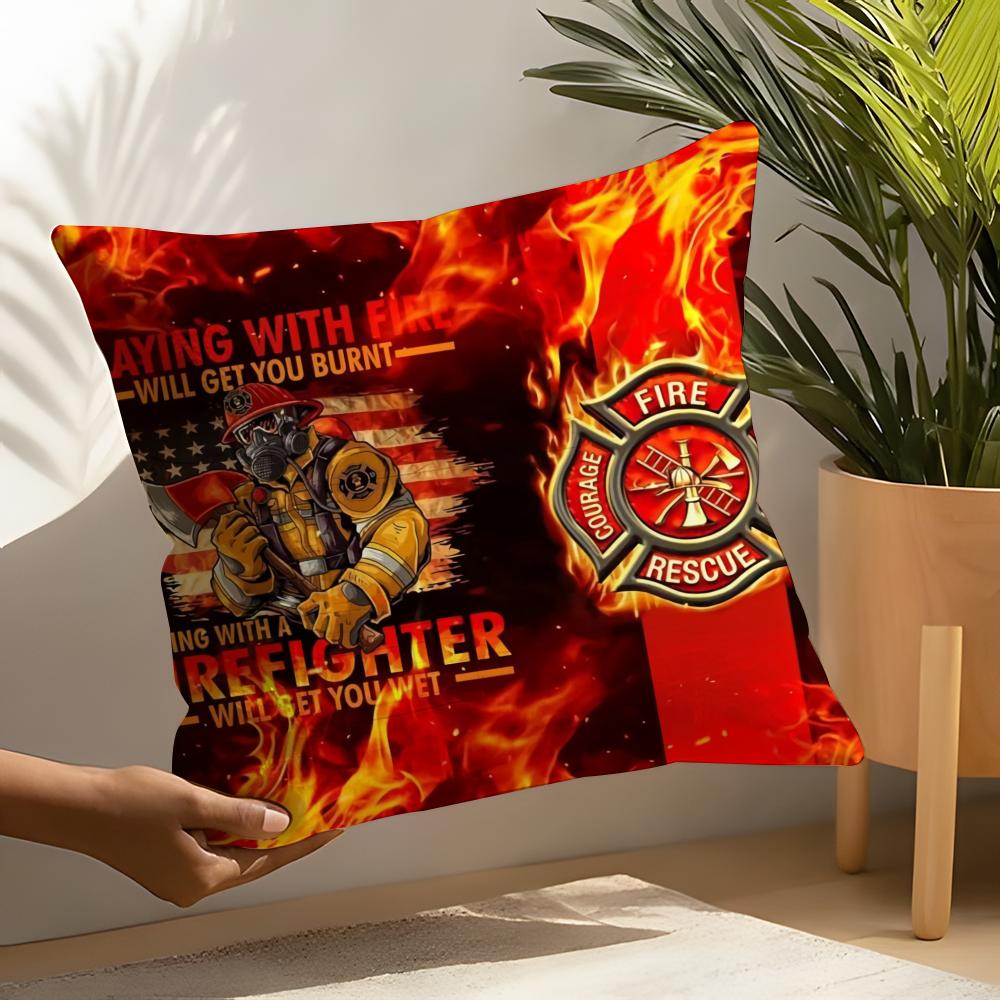 Firefighter Department Logo Rescue Soft Cute Pillow Case Linen Cushion Covers For Decorative