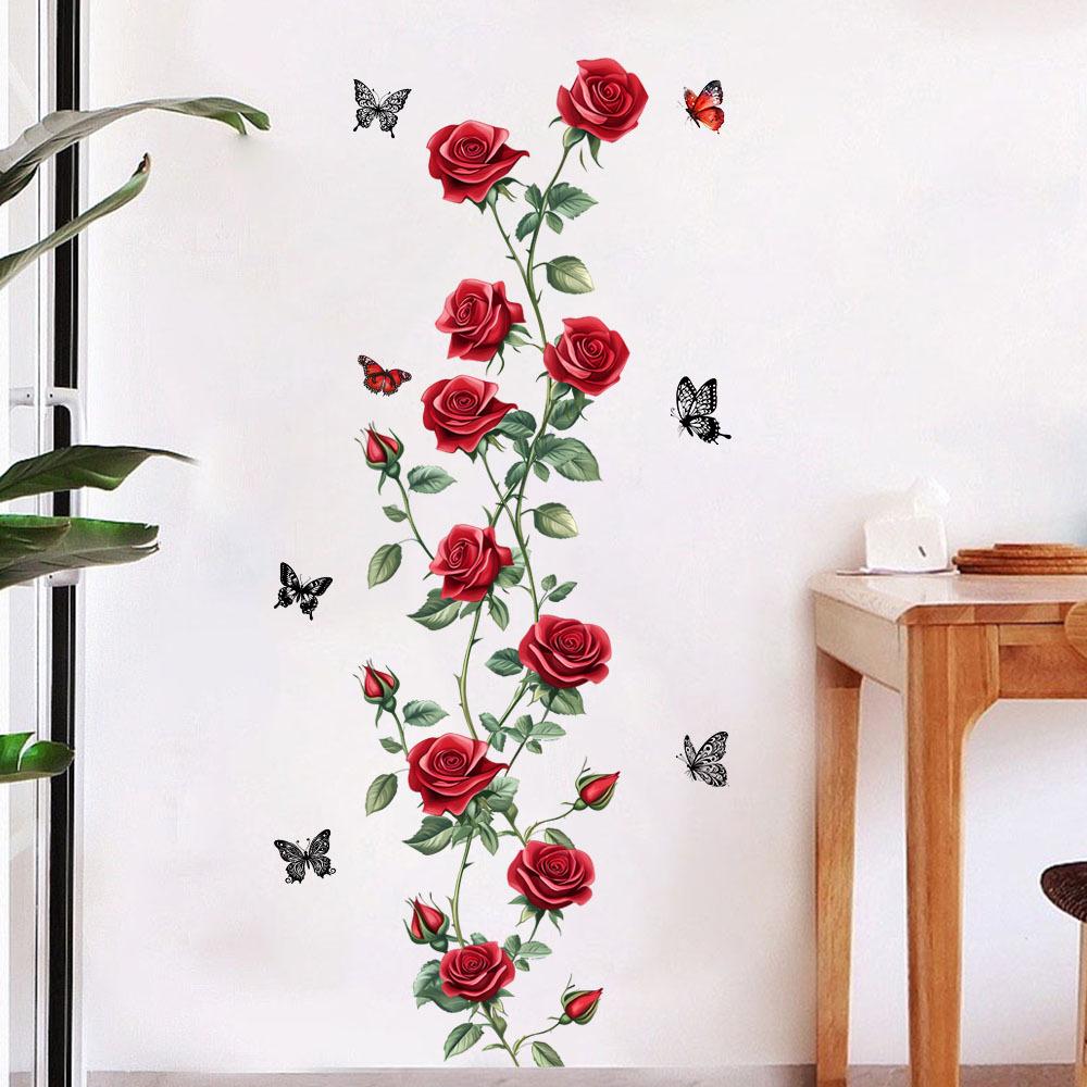 

Наклейка на стену Роза Лиана Бабочка Самоклеящаяся Водонепроницаемая для Декора Гостиной Спальни 30x90cm разноцветный