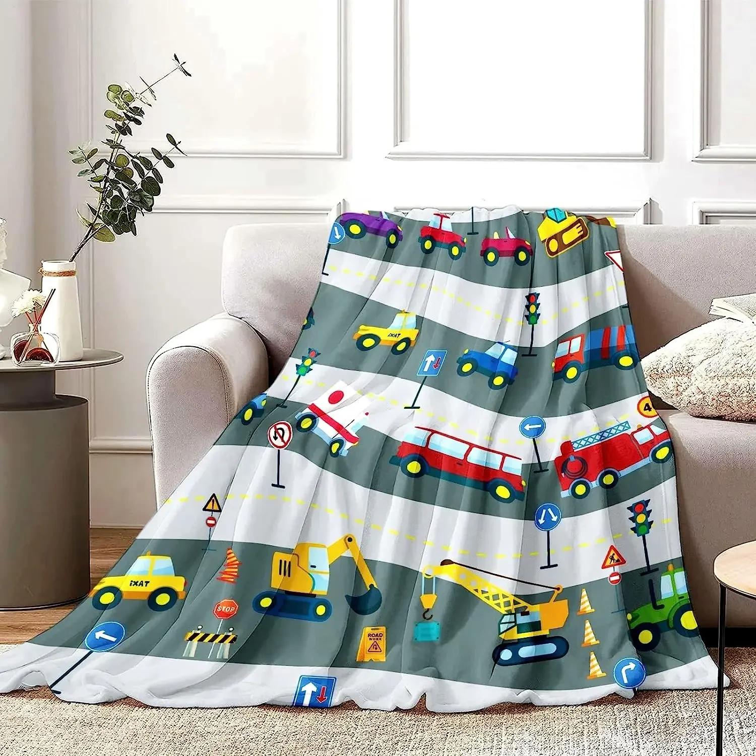 

Transportation Car Throw Blanket for Kids, 50 x 60 Inch Cozy Cartoon Construction Fire Truck Fuzzy Plush Blanket for 30x40in