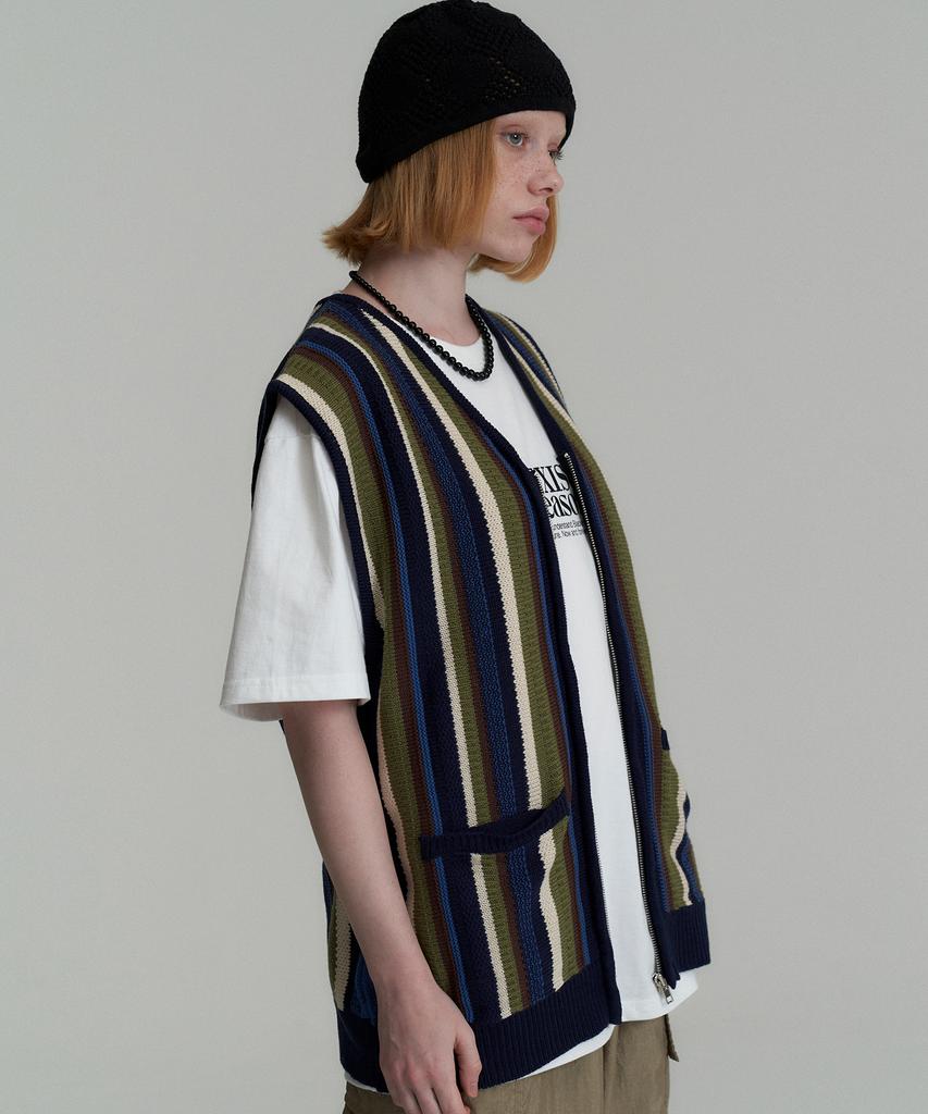 Cactusdonutmarket Vertical Stripe Knit Vest - Blue