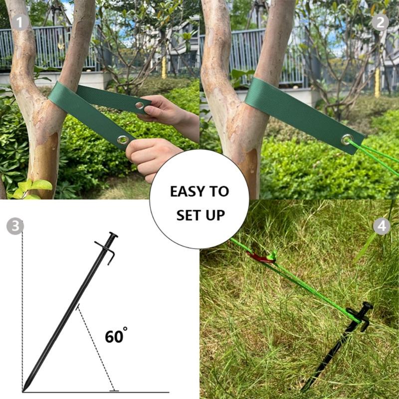 Green Recyclable Ground Stake Dowels Set 30cm Size Iron Nylon with 40cm Straps for Flexible Outdoor Use Long Lasting