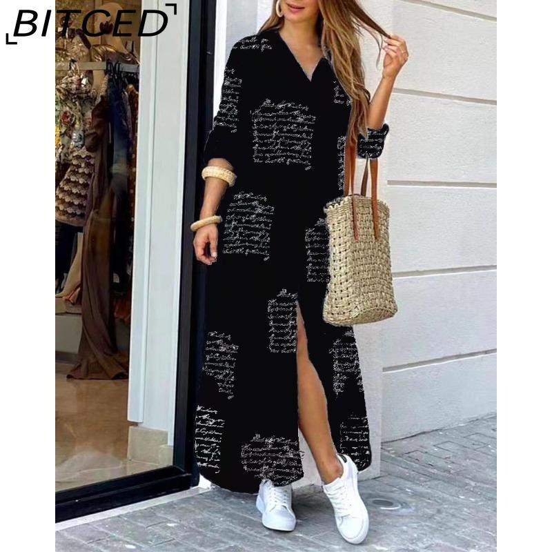 BITCED Women's Spring/Autumn Fashion: Sensual Single-Breasted Button-Down Shirt Dress Loose-Fitting Polo Neck Dress