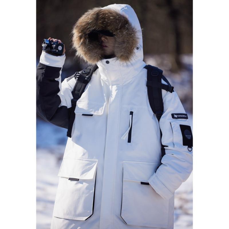 Down Jacket Men's Autumn and Winter Warm and Cold-proof Thickened Medium and Long Hooded Pie To Overcome Simple Fashion Loose Men's Coat