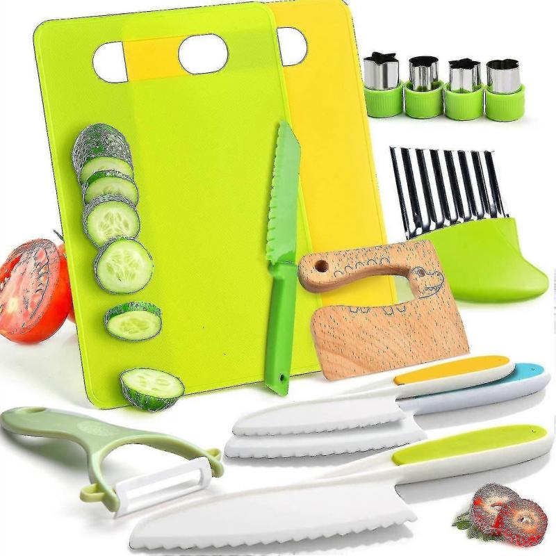 Toddler Kitchen Utensil Set - Toddler Safe Kitchen Knife Set For Real-life Cooking With Toddler Safe Plastic Knives - Kids Cutting Board