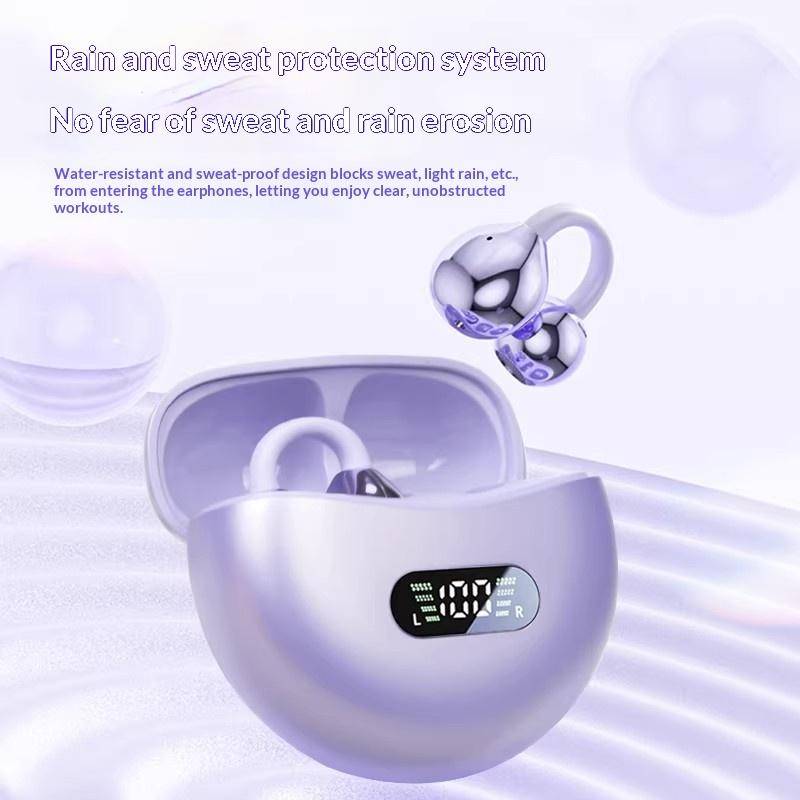 New M79 Earphones Wireless Bone Conduction HIFI Bluetooth 5.4 Earbuds Clip On Ear With Mic Digital Display Waterproof Sport