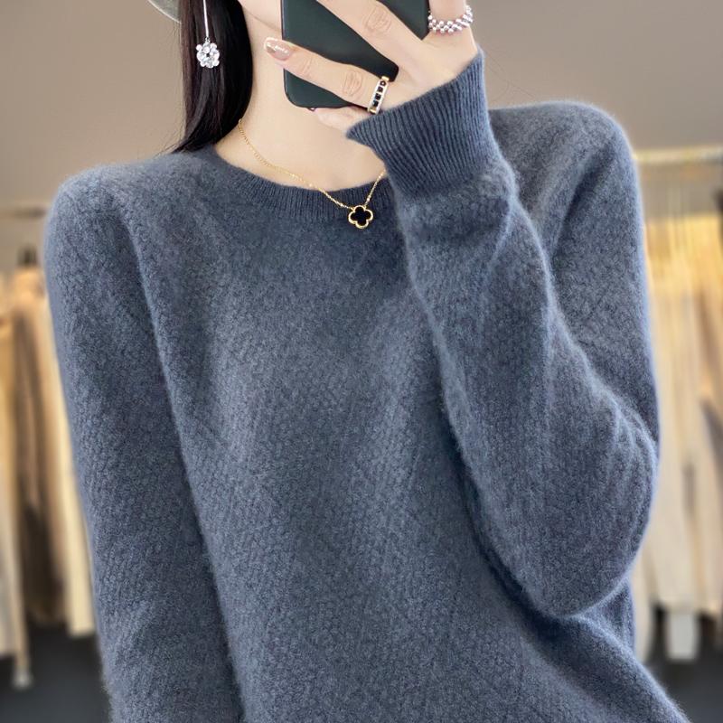 Women's Round Neck Sweater, Qinghe Cashmere, 30% Cashmere 70% Wool, Winter Knitted Pullover Autumn Sweater Cashmere Sweater
