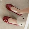 Ladies Single Shoes Bowtie Flats Patent Leather Loafers Women Round Toe Roll-Up Shoes Woman Bridesmaid Flats Zapatillas Mujer