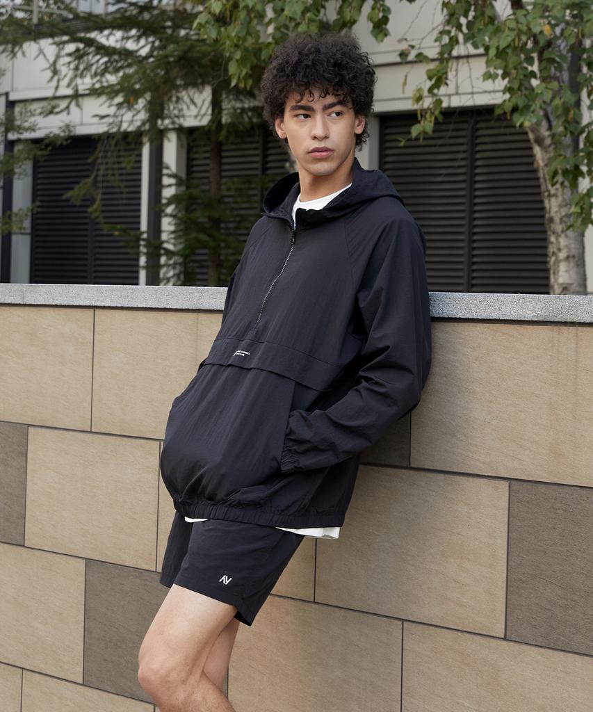 Lazybee [Set] Camp Windbreaker Anorak Jacket + Sports Shorts M Black