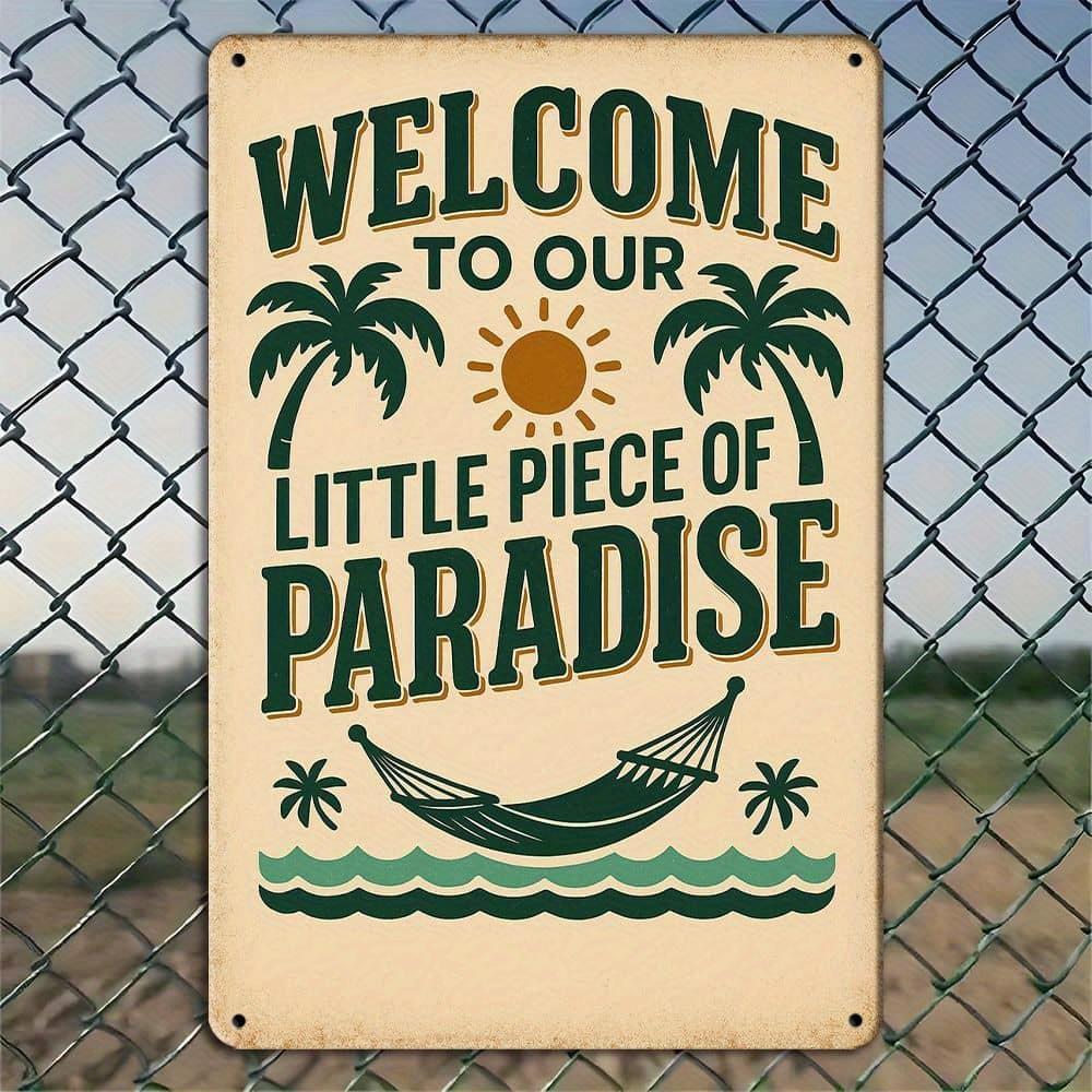 

Vintage Our Little Piece of Paradise Metal Wall Sign, 8x12 Inch, Outdoor Decor чистый