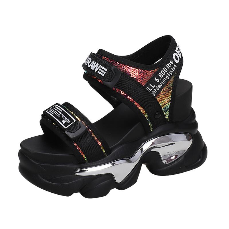 

2025 New Summer High Platform Women Sandals Buckle Wedges Bling Shoes Fashion Outside Chunky Sandals Beach Casual Slides Woman 34