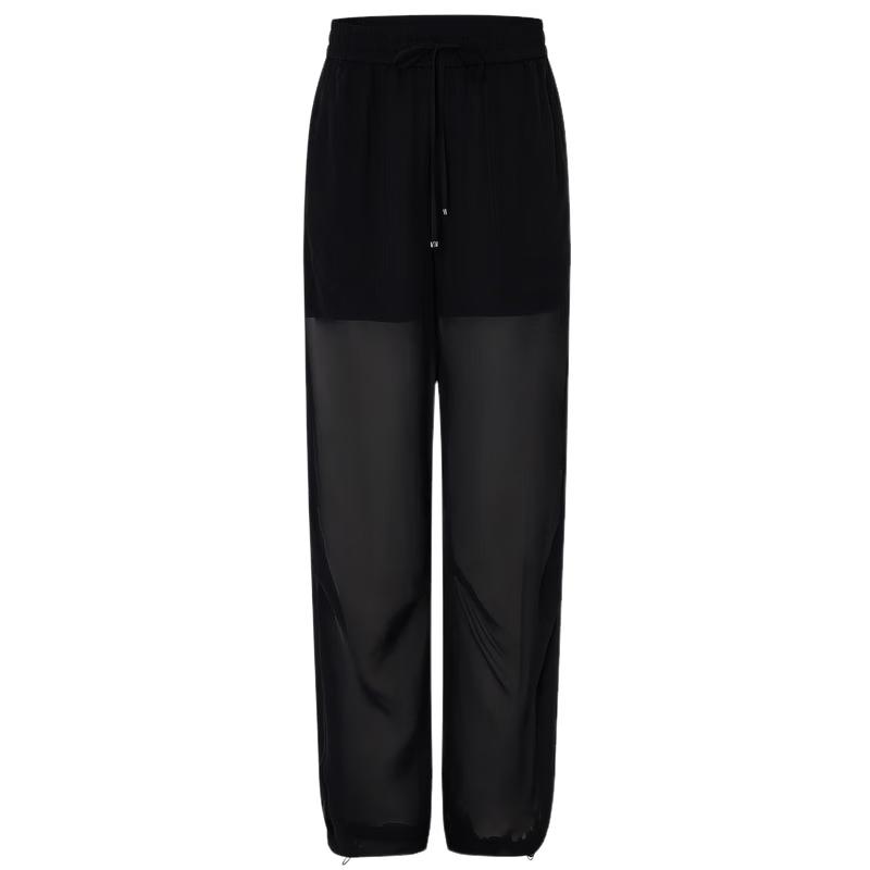 MO&Co. Summer Lightweight Black Mesh Straight Leg Casual Pants