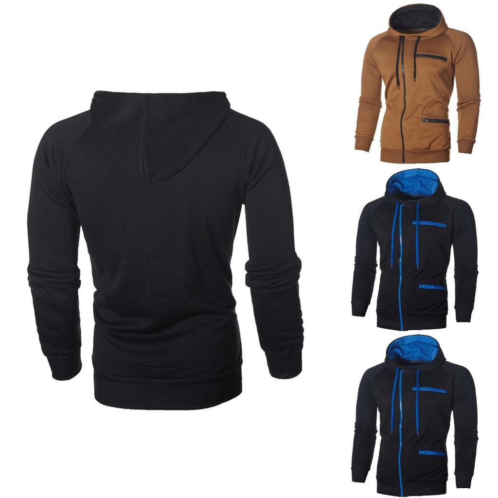 Cozy Men's Autumn Winter Hoodie Hooded Sweatshirt With Drawstring And Full-zip Closure