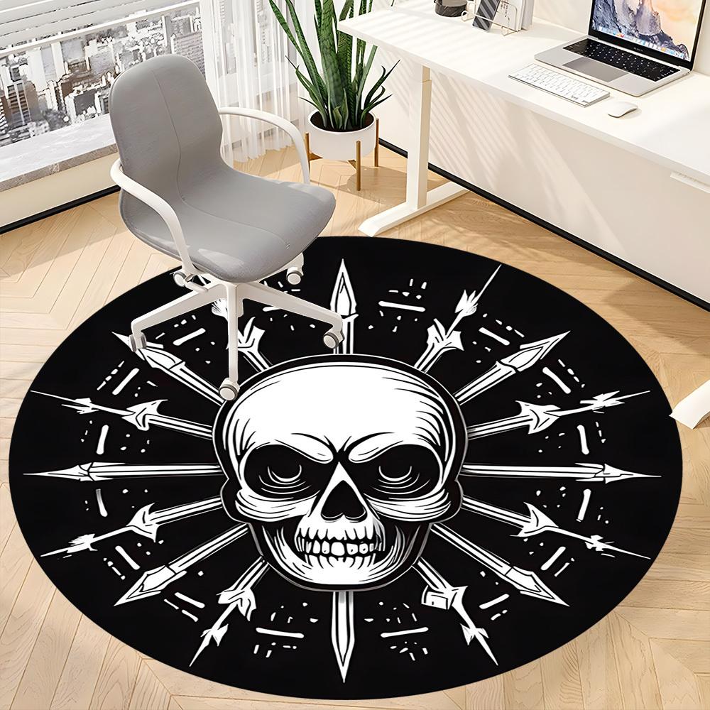 1pc Skull Arrows Office Round Area Rug, Under Office Chairs Bedroom Living Room Home Decor, Room Deco, Available In Various Sizes