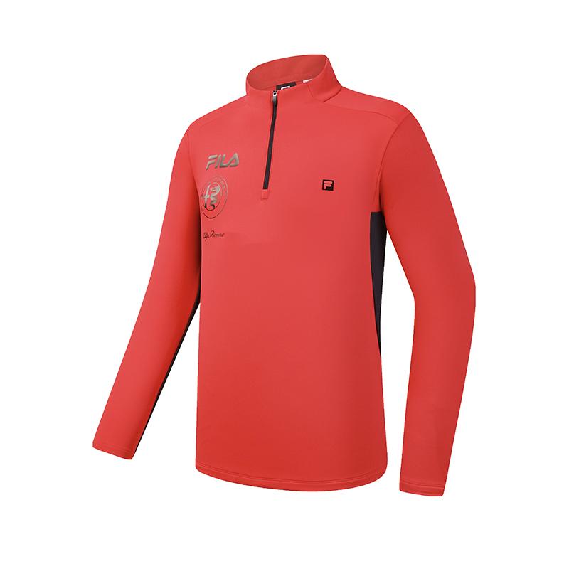 FILA Ski Series Fashionable Casual Sports Comfortable Fleece Warm Knitted Long Sleeve T-Shirt Men Tops Fluorescent-Red A11M546204FRD