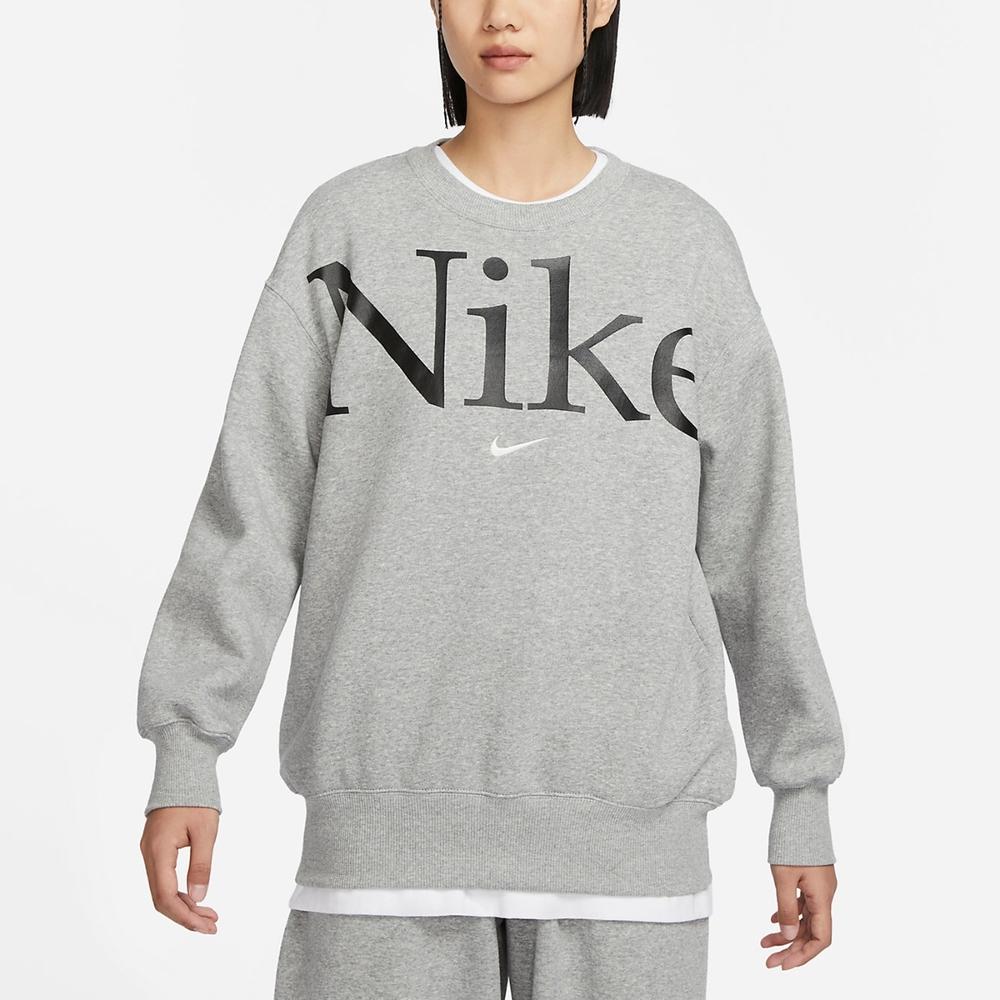 Nike Letter Print Crew Neck Sweatshirt Women Tops Grey FN3655-063