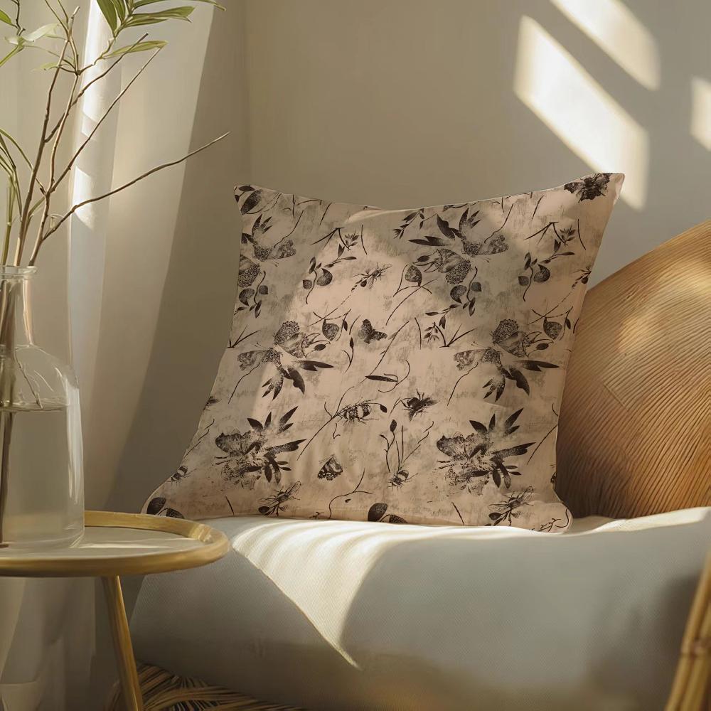 French retro print Pillow Case Silky elegant Comfort Sofa Bed Invisible zipper