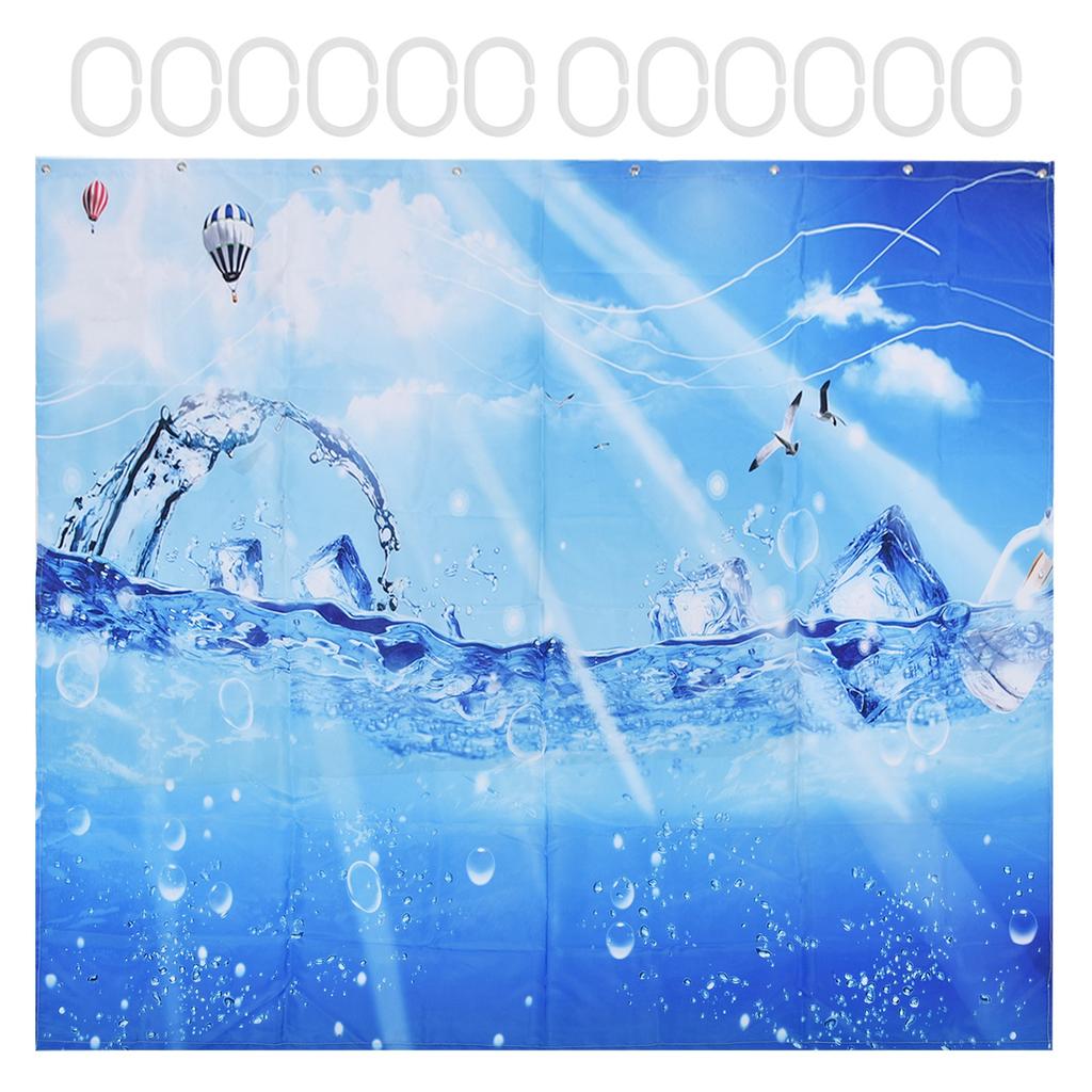 Shower Curtain Polyester Fiber Waterproof Colorful Printing with 12pcs Hook for Home Bathroom