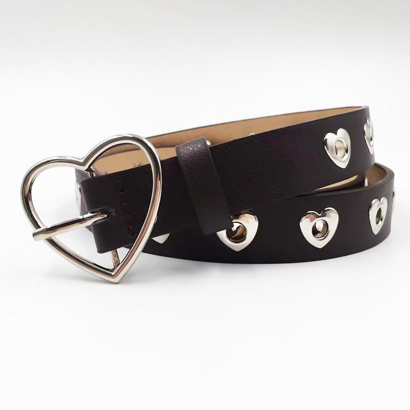 Heart-Shaped Eyelet Women's Jeans Belt - Stylish Decorative Buckle for Students