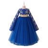 Blue Muslim Evening Dress with Long Sleeves and Puffy Tulle Skirt