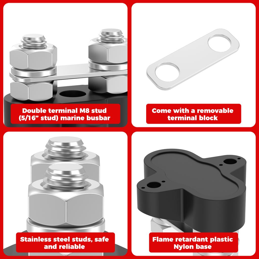 Bus Bar Reliable Power Distribution Block M8 Battery Distribution Block Battery Wire Terminal Block Double 5/16 Inch Studs